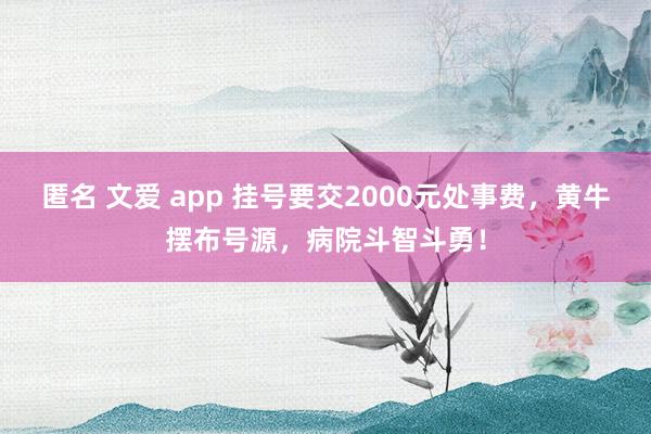 匿名 文爱 app 挂号要交2000元处事费，黄牛摆布号源，病院斗智斗勇！