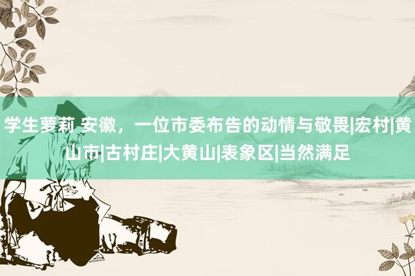 学生萝莉 安徽，一位市委布告的动情与敬畏|宏村|黄山市|古村庄|大黄山|表象区|当然满足