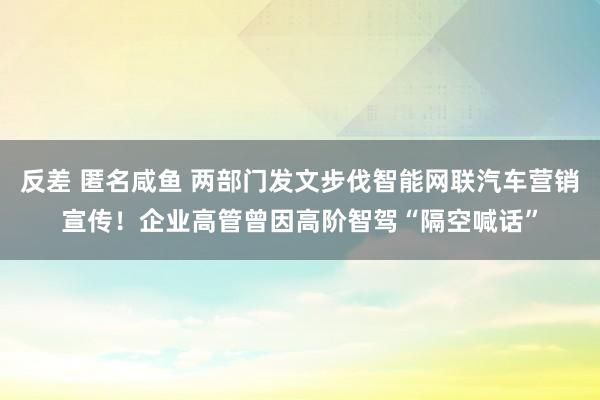 反差 匿名咸鱼 两部门发文步伐智能网联汽车营销宣传！企业高管曾因高阶智驾“隔空喊话”